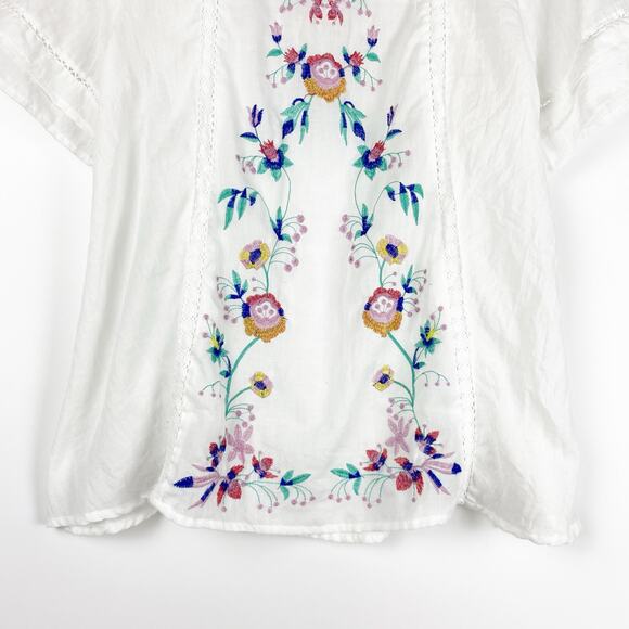 Umgee Short Sleeve Embroidered Blouse White Floral Oaxaca Peasant Womens Size M - Picture 5 of 12